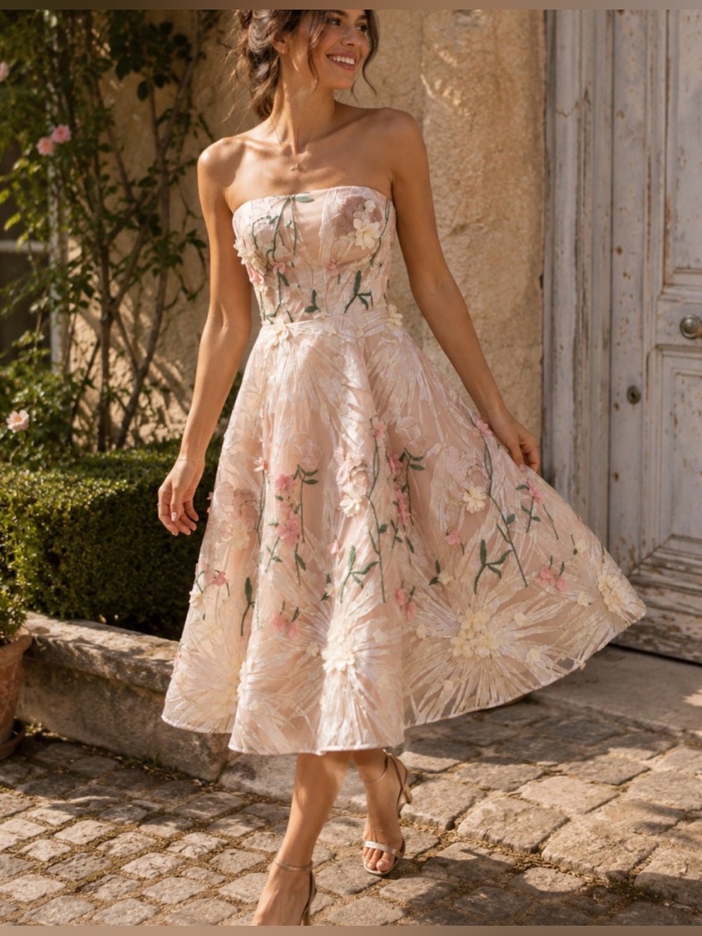 DRESS THE POPULATION  Kailyn Strapless Floral-embroidered NWT Small and XS